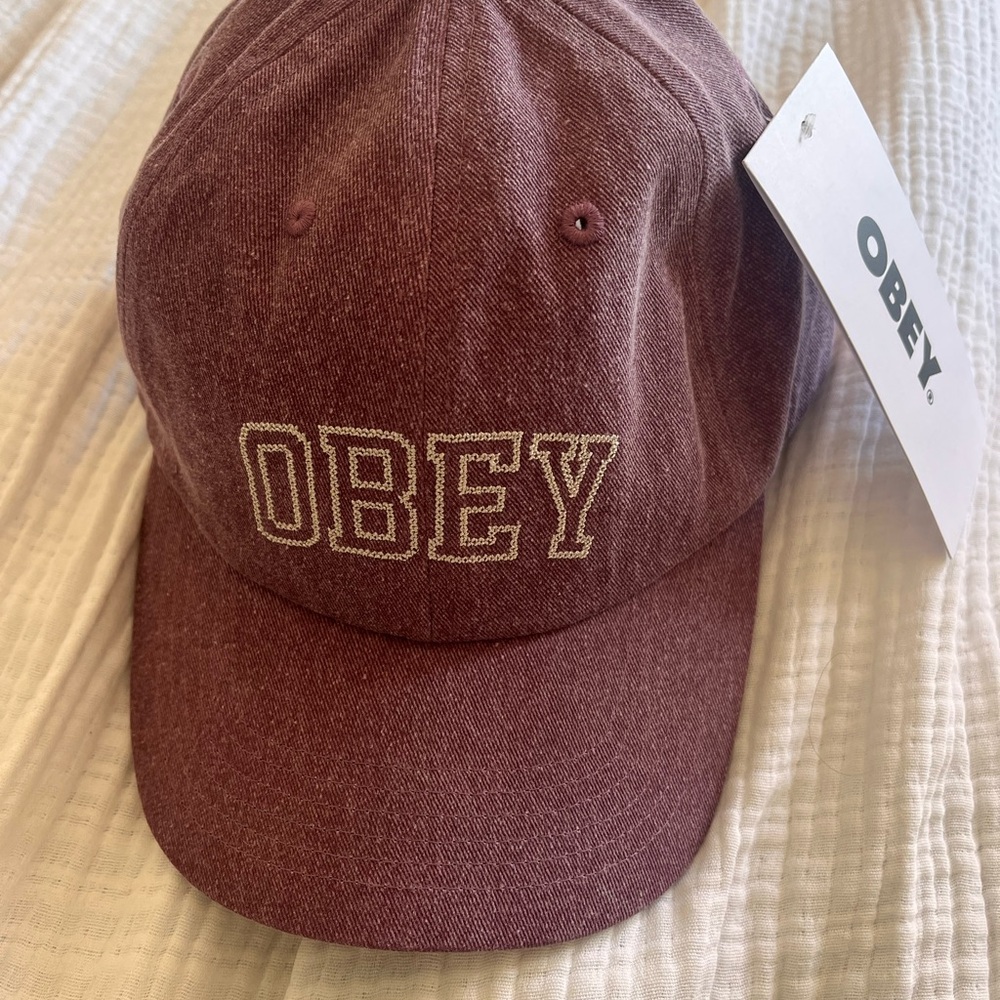 Obey maroon embroidered logo hat